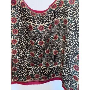 Vintage Wool Cheetah Print Scarf Black Red Tan 29x29”